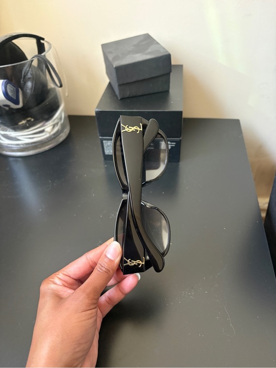 Yves Saint Laurent Black Gloss Cat-Eye Sunglasses with Gold YSL Logo main image 5
